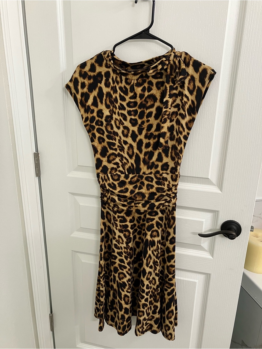 Retrolicious Leopard Print Cap Sleeve Dress in Brown and Black